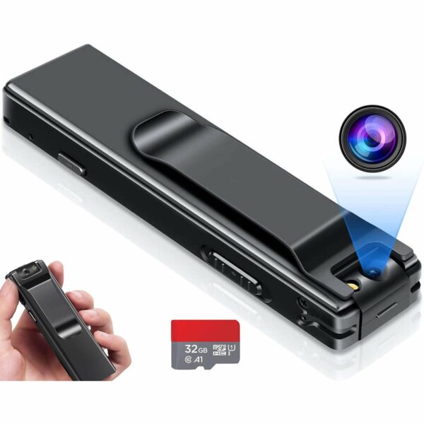 Camera no WiFi Needed - Mini Body Camera Video Recorder - Camera Motion Activated - Nanny Small Cam - Tiny Camera - Small Security Camera for Home and Office (with 32G high-Speed Memory Card)