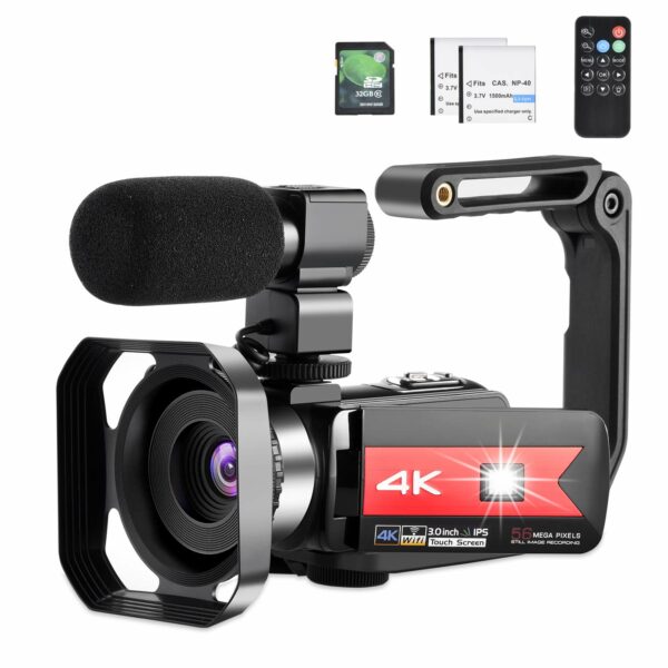 OIEXI Video Camera 4K Camcorder Vlog Camera for YouTube, HD Digital Camera with 16X Digital Zoom and Night Vision, Video Recorder with Microphone (32GB SD Card, 2 Batteries Included