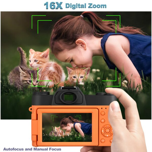 OIEXI 48MP Digital Cameras for Photography,4K Vlogging Camera for YouTube with 180° Flip Screen,16 X Digital Zoom,Wide-Angle Lens,Macro Lens,32 GB Micro Card,2 Batteries(Red-Orange) - Image 2