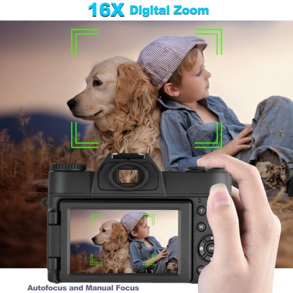 OIEXI 48MP Digital Camera for Photography,4K Vlogging Camera,Digital Camera for Kids and Adults with 180° Flip Screen,16 X Digital Zoom,Wide-Angle Lens,Macro Lens,32 GB Micro Card,2 Batteries(Black) - Image 2