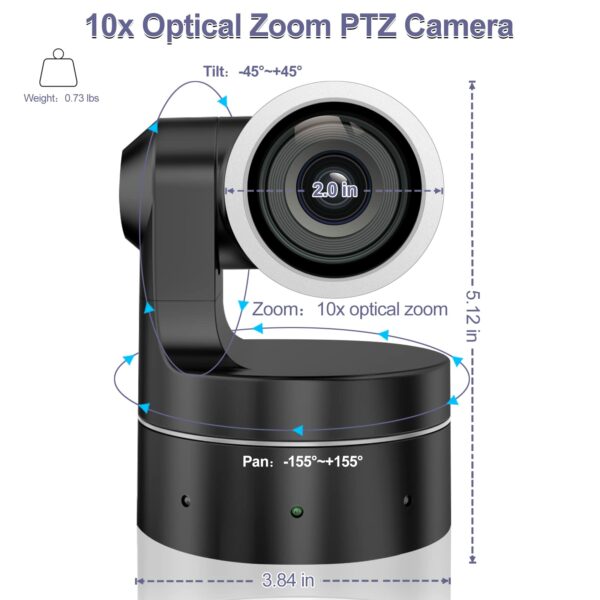 10x Optical Zoom USB PTZ Camera,1080P 30FPS Webcam,HD Video Conference Camera Compatible with Most Software,Live Streaming Camera for Conference,Events,Church and School etc(Black) - Image 2