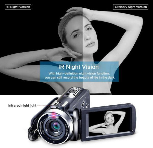 OIEXI Video Camera 4K Camcorder Vlog Camera for YouTube, HD Digital Camera with 16X Digital Zoom and Night Vision, Video Recorder with Microphone (32GB SD Card, 2 Batteries Included - Image 3