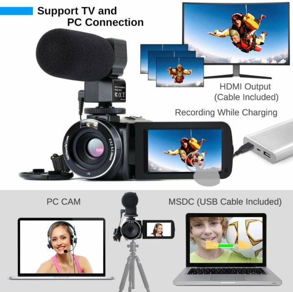 4k Video Camera Camcorder for YouTube Ultra HD 4K 48MP Vlogging Camera with Microphone & Remote Control WiFi Digital Camera 3.0" IPS Touch Screen IR Night Vision 2 Batteries Visit the OIEXI Store - Image 3