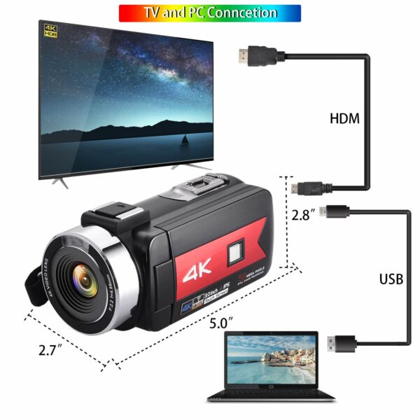 OIEXI Video Camera 4K Camcorder Vlog Camera for YouTube, HD Digital Camera with 16X Digital Zoom and Night Vision, Video Recorder with Microphone (32GB SD Card, 2 Batteries Included - Image 4