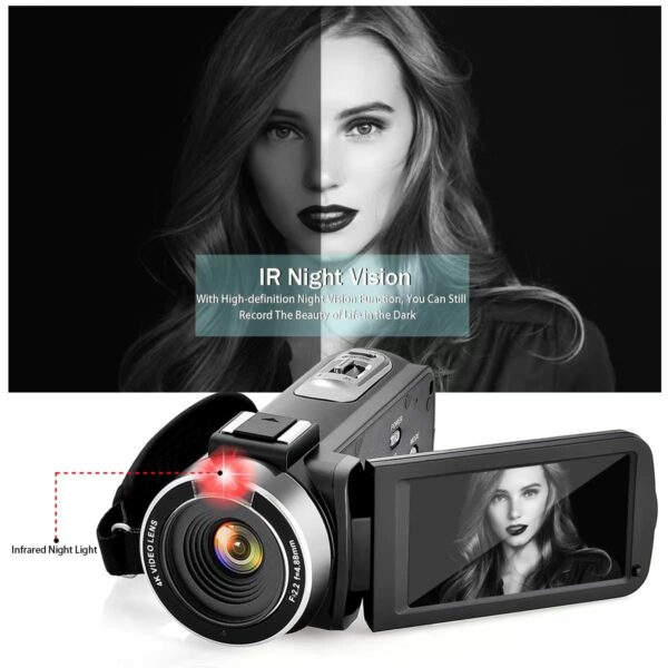 OIEXI 4K Camera for YouTube Videos HD Camcorder with LED Light Digital Vlog Camera with 16X Digital Zoom and Night Vision, Video Recorder with Microphone,(Blue,2 Batteries Included) - Image 4