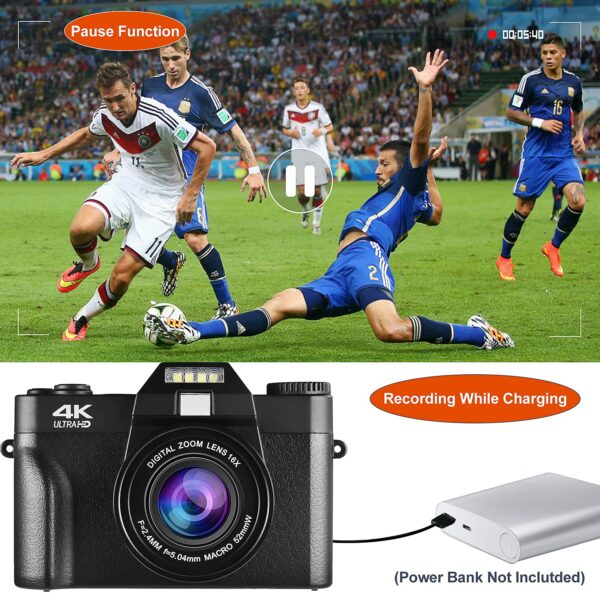 4K Digital Vlogging Camera for YouTube Autofocus Camcorder for Photography 48MP Video Camera with WiFi Connection 3.0" IPS Flip Screen, Wide Angle Lens,16X Digital Zoom (32GB SD Card, 2 Batteries) - Image 5