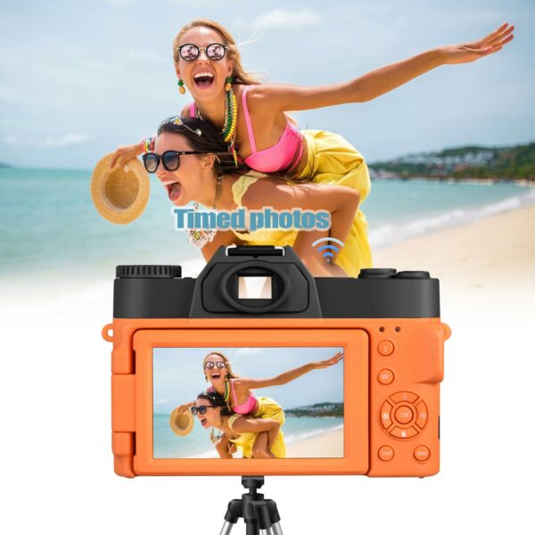 OIEXI 48MP Digital Cameras for Photography,4K Vlogging Camera for YouTube with 180° Flip Screen,16 X Digital Zoom,Wide-Angle Lens,Macro Lens,32 GB Micro Card,2 Batteries(Red-Orange) - Image 5