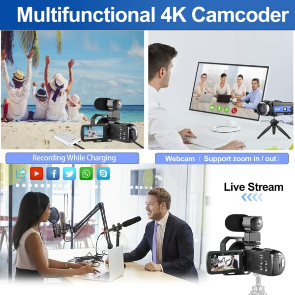 OIEXI 4K Camera for YouTube Videos HD Camcorder with LED Light Digital Vlog Camera with 16X Digital Zoom and Night Vision, Video Recorder with Microphone,(Blue,2 Batteries Included) - Image 6