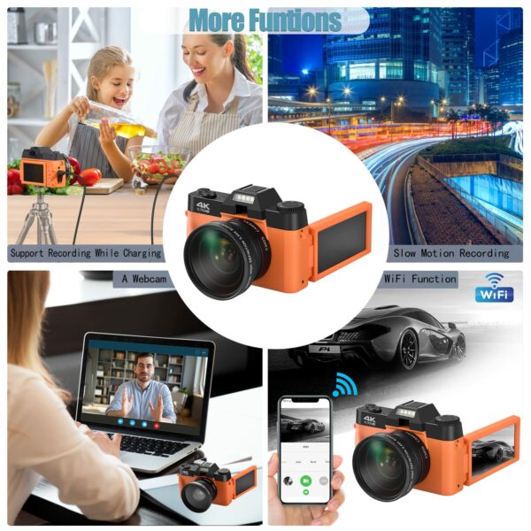 OIEXI 48MP Digital Cameras for Photography,4K Vlogging Camera for YouTube with 180° Flip Screen,16 X Digital Zoom,Wide-Angle Lens,Macro Lens,32 GB Micro Card,2 Batteries(Red-Orange) - Image 6