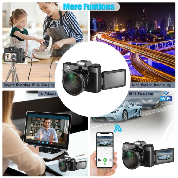 OIEXI 48MP Digital Camera for Photography,4K Vlogging Camera,Digital Camera for Kids and Adults with 180° Flip Screen,16 X Digital Zoom,Wide-Angle Lens,Macro Lens,32 GB Micro Card,2 Batteries(Black) - Image 6