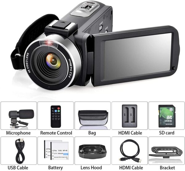 OIEXI Video Camera 4K Camcorder Vlog Camera for YouTube, HD Digital Camera with 16X Digital Zoom and Night Vision, Video Recorder with Microphone (32GB SD Card, 2 Batteries Included - Image 7