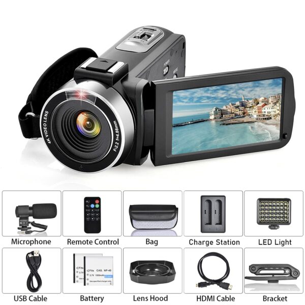 OIEXI 4K Camera for YouTube Videos HD Camcorder with LED Light Digital Vlog Camera with 16X Digital Zoom and Night Vision, Video Recorder with Microphone,(Blue,2 Batteries Included) - Image 7