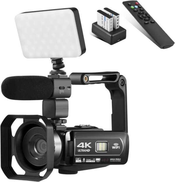 Video Camera 4K 18X Powerful Digital Zoom,48MP 3.0 Inch IPS Vlogging Camera for YouTube,270 Degree Rotation Touch Screen Camcorder with Microphone,IR Night Vision and 2 Batteries(Black)