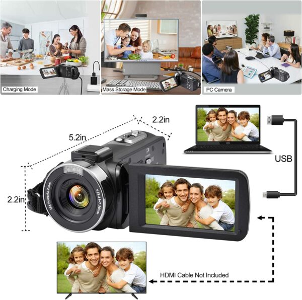 Video Camera 4K 18X Powerful Digital Zoom,48MP 3.0 Inch IPS Vlogging Camera for YouTube,270 Degree Rotation Touch Screen Camcorder with Microphone,IR Night Vision and 2 Batteries(Black) - Image 4