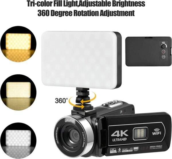 Video Camera 4K 18X Powerful Digital Zoom,48MP 3.0 Inch IPS Vlogging Camera for YouTube,270 Degree Rotation Touch Screen Camcorder with Microphone,IR Night Vision and 2 Batteries(Black) - Image 9