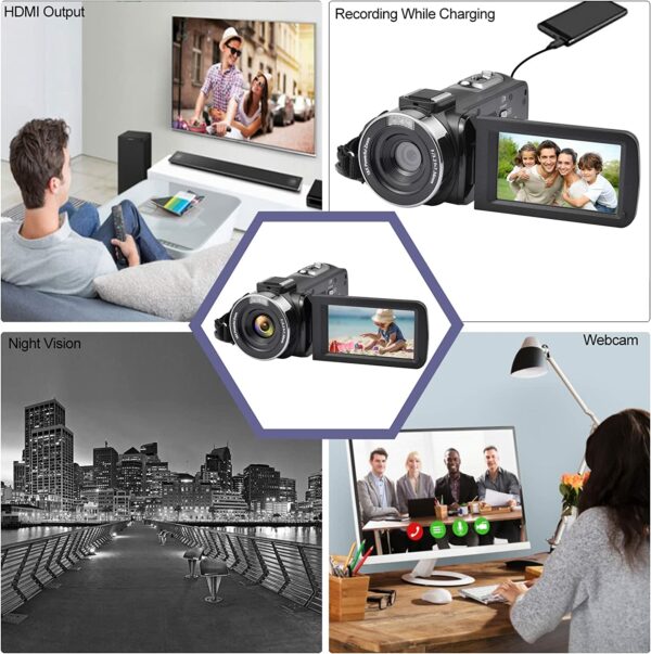 Video Camera 4K 18X Powerful Digital Zoom,48MP 3.0 Inch IPS Vlogging Camera for YouTube,270 Degree Rotation Touch Screen Camcorder with Microphone,IR Night Vision and 2 Batteries(Black) - Image 8