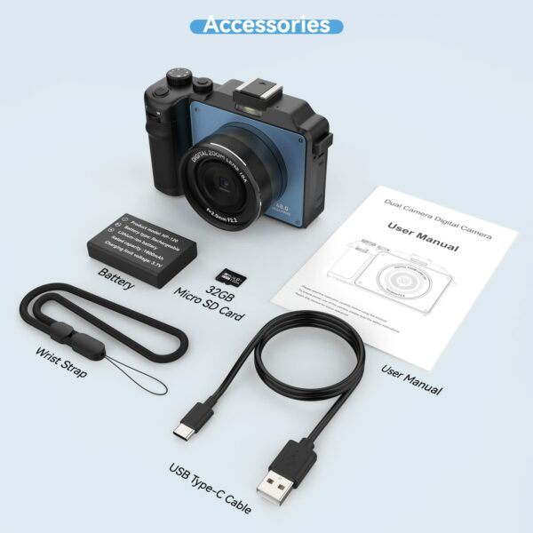 OIEXI 48MP Digital Camera for Photography,4K Video Camera with Front and Rear Dual Cameras,18X Digital Zoom,3.0-inch Screen,32GB Micro Card,Rechargeable Battery,Camera for Teens/Beginners(Ultramarine) - Image 7