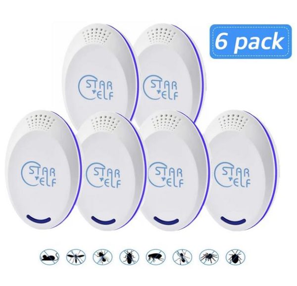 Ultrasonic Pest Repeller - Electronic & Ultrasound, Indoor Plug-in Repellent - Get rid of - Rodents, Mice, Rats, Squirrels, Bats, Insects, Bed Bugs, Ants, Fleas, Spiders, Roaches! 6 Packs