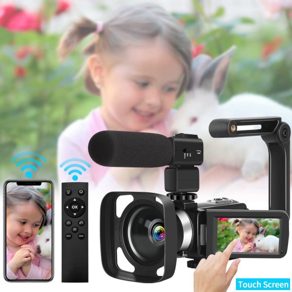 Video Camera 4K Camcorder 48MP Video Camera with Microphone 16× Digital Zoom YouTube Camera 3’’ Touch Screen and Remote Control - Image 5