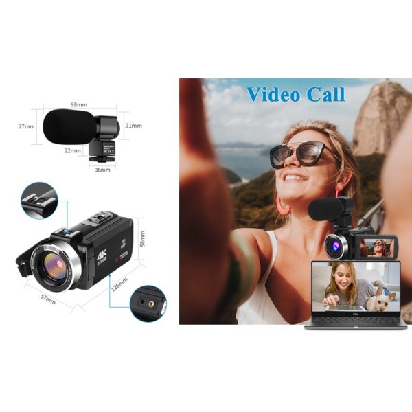 Video Camera 4K Camcorder 48MP Video Camera with Microphone 16× Digital Zoom YouTube Camera 3’’ Touch Screen and Remote Control - Image 3