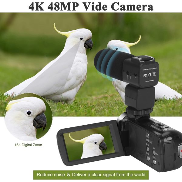 Video Camera 4K Camcorder 48MP Video Camera with Microphone 16× Digital Zoom YouTube Camera 3’’ Touch Screen and Remote Control - Image 6