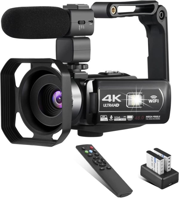 OIEXI Video Camera 4K 18X Powerful Digital Zoom,48MP 3.0 Inch IPS Vlogging Camera for YouTube,270 Degree Rotation Touch Screen Camcorder with Microphone,IR Night Vision and 2 Batteries(Black)