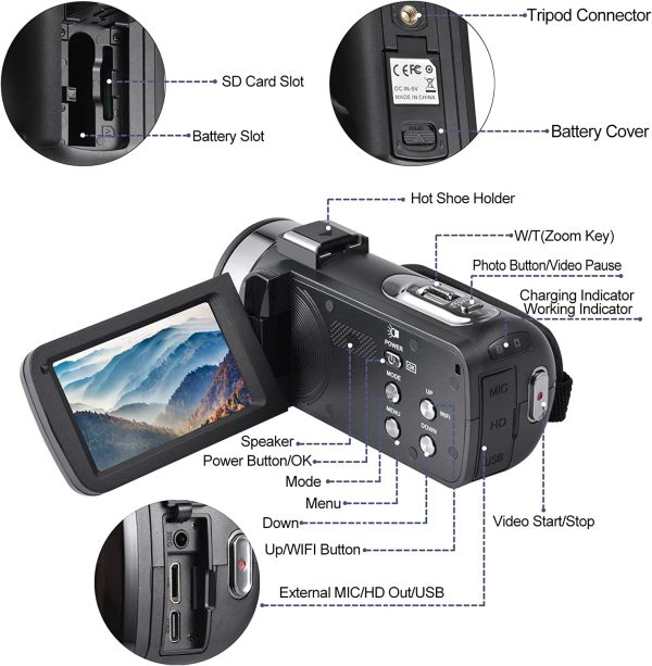 OIEXI Video Camera 4K 18X Powerful Digital Zoom,48MP 3.0 Inch IPS Vlogging Camera for YouTube,270 Degree Rotation Touch Screen Camcorder with Microphone,IR Night Vision and 2 Batteries(Black) - Image 4