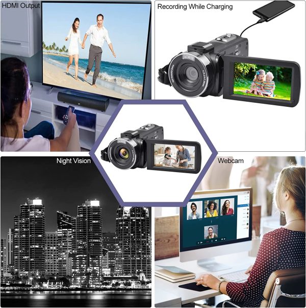 OIEXI Video Camera 4K 18X Powerful Digital Zoom,48MP 3.0 Inch IPS Vlogging Camera for YouTube,270 Degree Rotation Touch Screen Camcorder with Microphone,IR Night Vision and 2 Batteries(Black) - Image 8