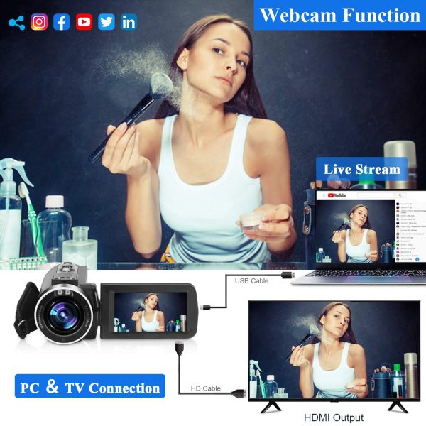 Video Camera 4K Camcorder 48MP Video Camera with Microphone 16× Digital Zoom YouTube Camera 3’’ Touch Screen and Remote Control - Image 7