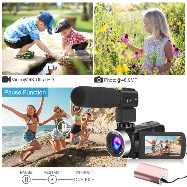 Video Camera 4K Camcorder 48MP Video Camera with Microphone 16× Digital Zoom YouTube Camera 3’’ Touch Screen and Remote Control - Image 10