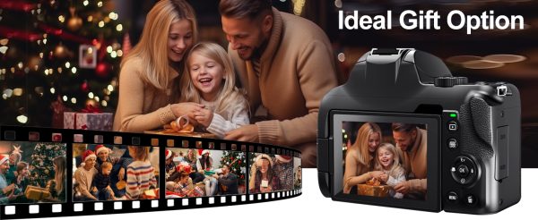 4K Digital Camera for Photography - 12X Optical Zoom 72MP Vlogging Camera for YouTube with 3" 180° Flip Screen, Autofocus Compact Camera with Battery, 64GB SD Card, USB Card Reader & Charging Stand - Image 8
