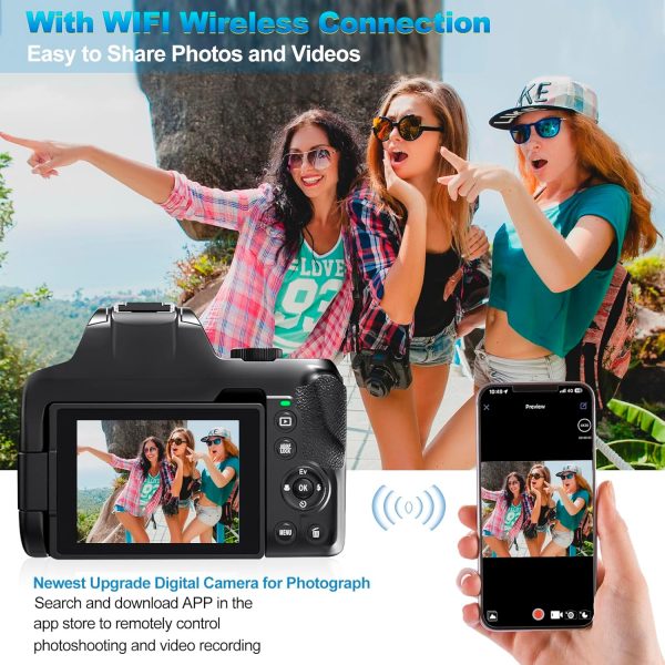 4K Digital Camera for Photography - 12X Optical Zoom 72MP Vlogging Camera for YouTube with 3" 180° Flip Screen, Autofocus Compact Camera with Battery, 64GB SD Card, USB Card Reader & Charging Stand - Image 9