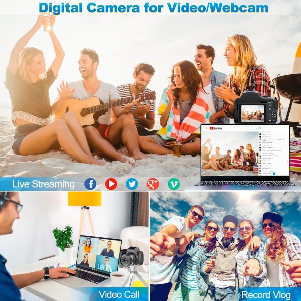 4K Digital Camera for Photography - 12X Optical Zoom 72MP Vlogging Camera for YouTube with 3" 180° Flip Screen, Autofocus Compact Camera with Battery, 64GB SD Card, USB Card Reader & Charging Stand - Image 10