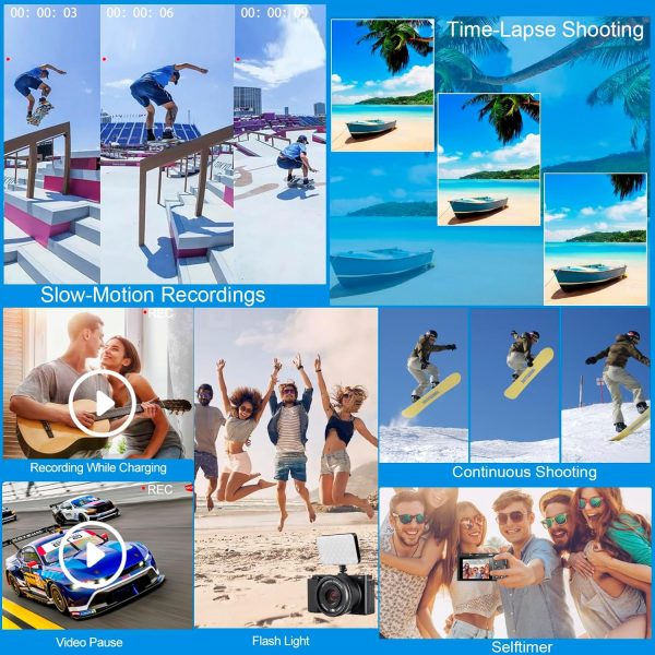 4K Digital Camera for Photography and Video, 12X Optical Zoom 64MP Autofocus Anti-Shake Vlogging Camera for YouTube, Built-in Fill Light and Flash Travel Camera with 64GB SD Card,Battery (Black) - Image 6